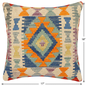 handmade Traditional Pillow Rust Blue Hand-Woven SQUARE 100% WOOL  Hand woven turkish pillow  2 x 2